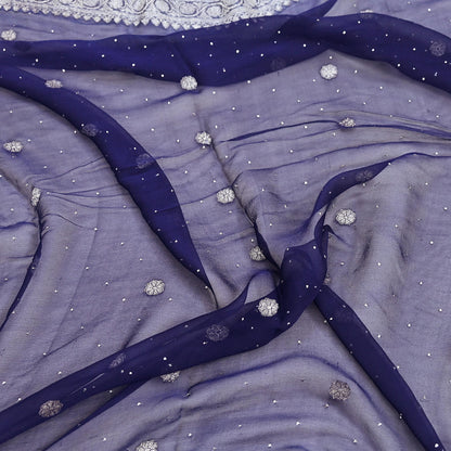Indian Vintage Blue Dupatta Long Stole Blend Georgette Hand Woven Scarves Veil Scarf Wrap Hippie Boho Soft