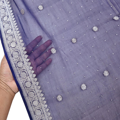 Indian Vintage Blue Dupatta Long Stole Blend Georgette Hand Woven Scarves Veil Scarf Wrap Hippie Boho Soft