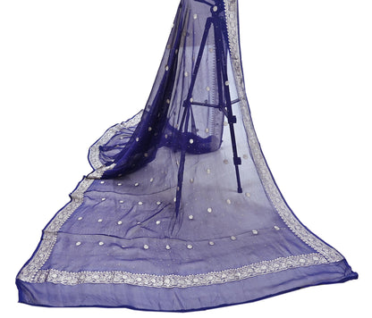 Indian Vintage Blue Dupatta Long Stole Blend Georgette Hand Woven Scarves Veil Scarf Wrap Hippie Boho Soft