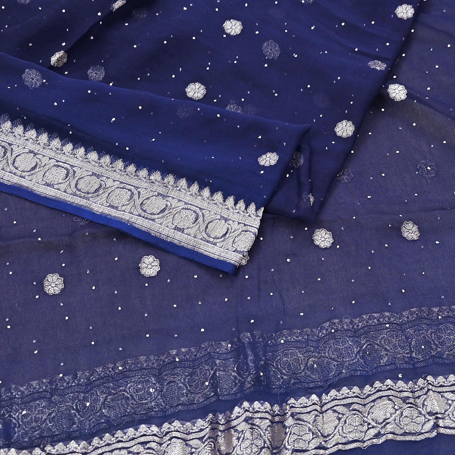 Indian Vintage Blue Dupatta Long Stole Blend Georgette Hand Woven Scarves Veil Scarf Wrap Hippie Boho Soft