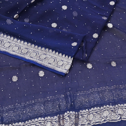 Indian Vintage Blue Dupatta Long Stole Blend Georgette Hand Woven Scarves Veil Scarf Wrap Hippie Boho Soft