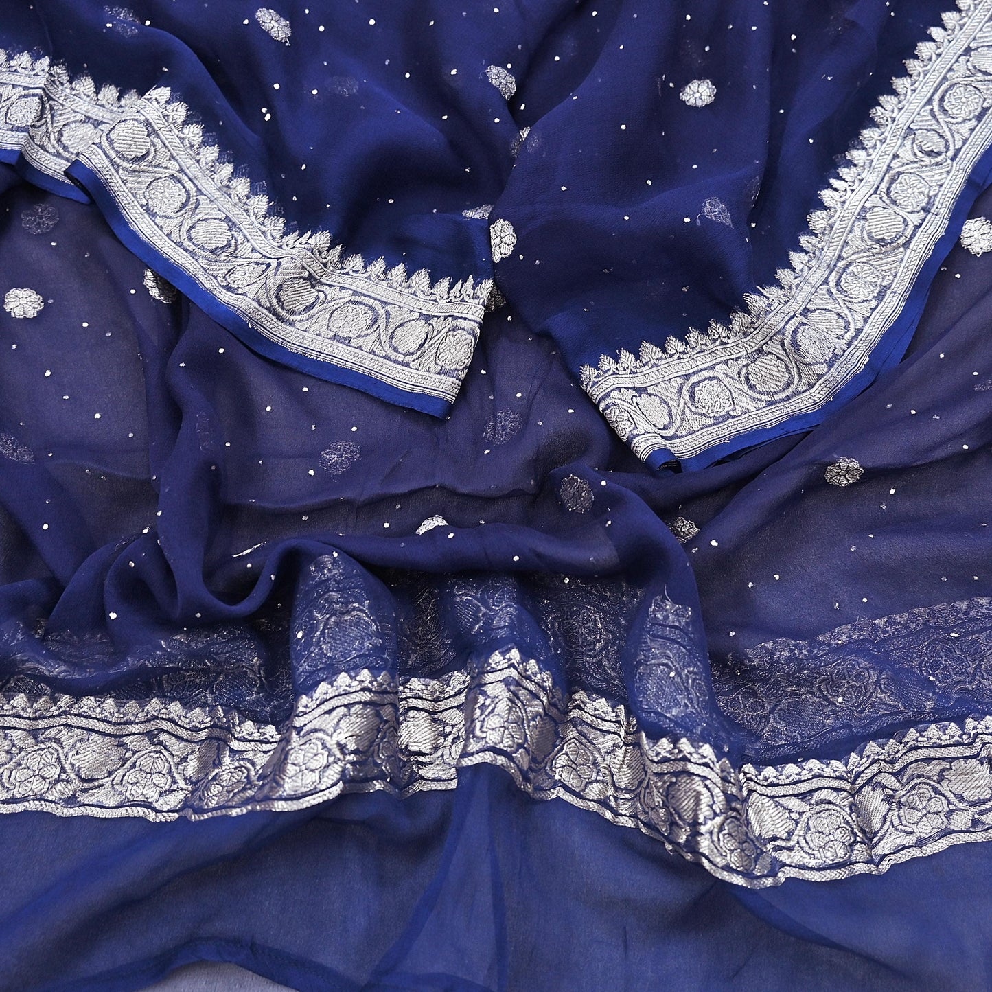Indian Vintage Blue Dupatta Long Stole Blend Georgette Hand Woven Scarves Veil Scarf Wrap Hippie Boho Soft