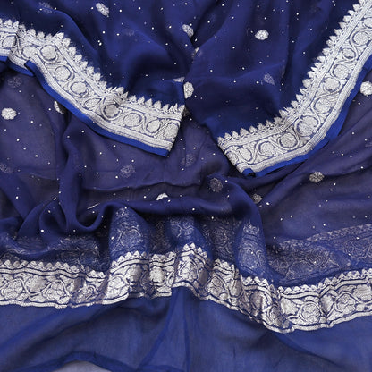 Indian Vintage Blue Dupatta Long Stole Blend Georgette Hand Woven Scarves Veil Scarf Wrap Hippie Boho Soft