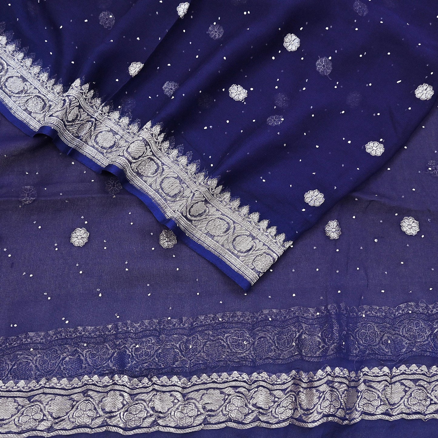 Indian Vintage Blue Dupatta Long Stole Blend Georgette Hand Woven Scarves Veil Scarf Wrap Hippie Boho Soft