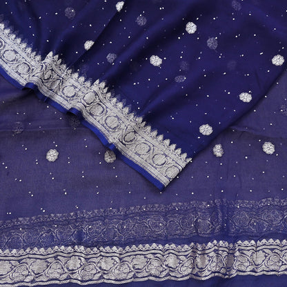 Indian Vintage Blue Dupatta Long Stole Blend Georgette Hand Woven Scarves Veil Scarf Wrap Hippie Boho Soft