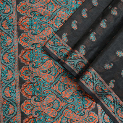 Indian Vintage Black Dupatta Long Stole Artificial Silk Woven Brocade Scarves Veil Scarf Wrap Hippie Boho Soft Floral Fringes