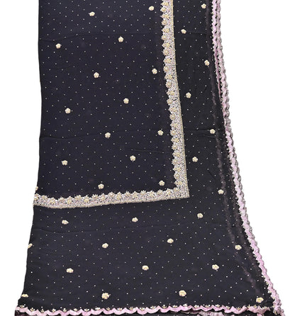 Indian Vintage Black Dupatta Pure Georgette silk Long Stole Hand Embroidered Scarves Stole Veil Wrap Sequins