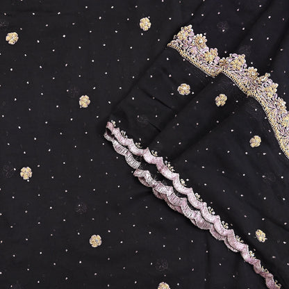 Indian Vintage Black Dupatta Pure Georgette silk Long Stole Hand Embroidered Scarves Stole Veil Wrap Sequins