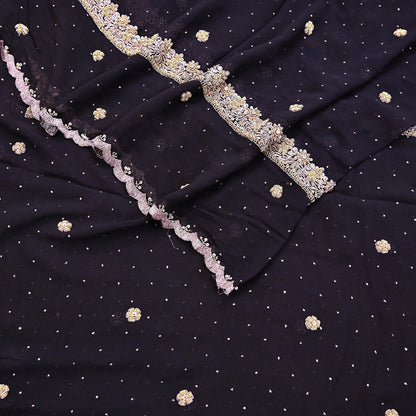 Indian Vintage Black Dupatta Pure Georgette silk Long Stole Hand Embroidered Scarves Stole Veil Wrap Sequins