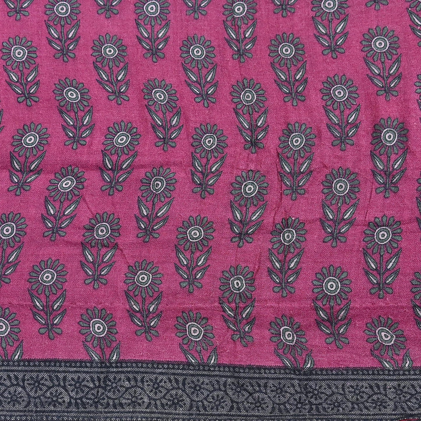 Indian Vintage Pink Sarees Pure Woolen Woven Printed  Sari Soft Warm Craft Fabric 5Yd Floral Woven Border Dress making Crafting Quilting
