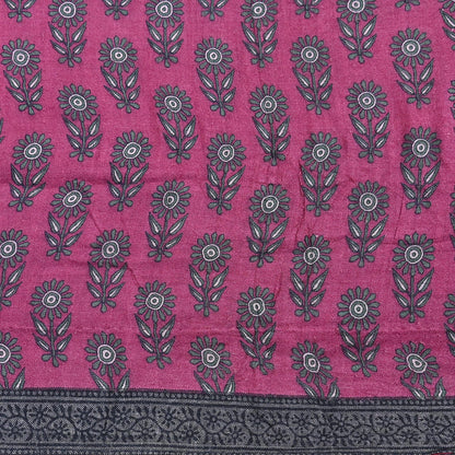 Indian Vintage Pink Sarees Pure Woolen Woven Printed  Sari Soft Warm Craft Fabric 5Yd Floral Woven Border Dress making Crafting Quilting