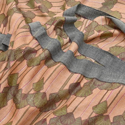 Indian Vintage Sari Peach & Green Pure Woolen Woven Printed Sarees Soft Warm Craft Fabric 5Yd Floral Dress making Crafting Quilting