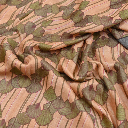 Indian Vintage Sari Peach & Green Pure Woolen Woven Printed Sarees Soft Warm Craft Fabric 5Yd Floral Dress making Crafting Quilting