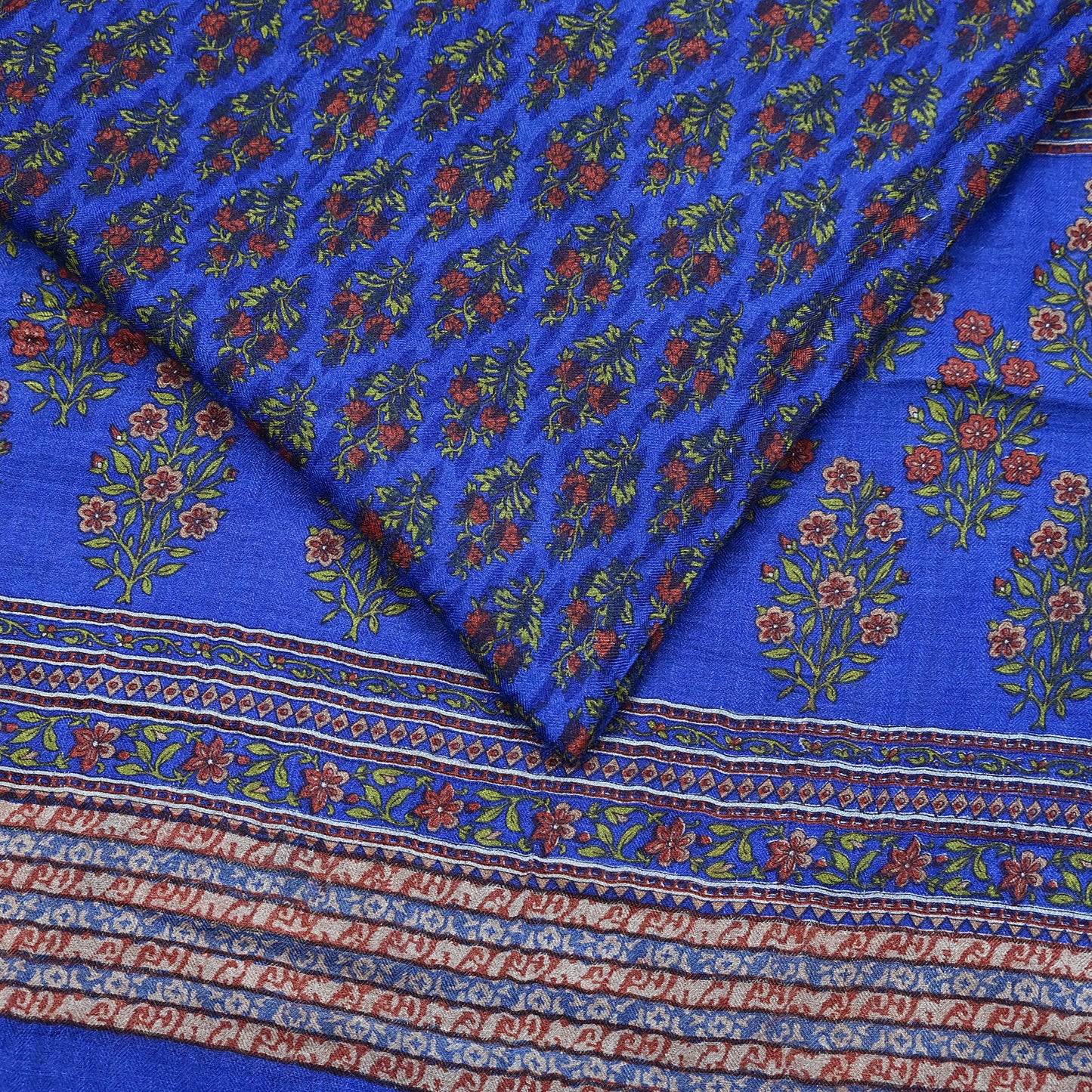 Indian Vintage Blue Sarees Pure Woolen Woven Printed  Sari Soft Warm Craft Fabric 5Yd Floral Woven Border Dress making Crafting Quilting
