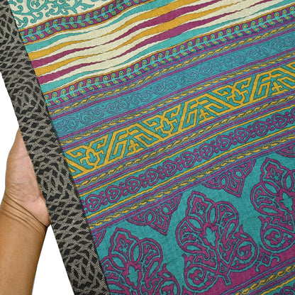 Indian Vintage Sari Beige & Green Pure Woolen Woven Printed Sarees Soft Warm Craft Fabric 5Yd Floral Dress making Crafting Quilting