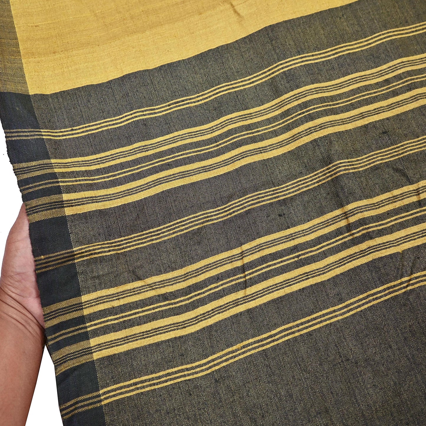 Indian Vintage Green & Yellow Saree Pure Woolen Woven Printed Sari Warm Craft Fabric 6Yd Woven Border Dress making Crafting Dress Designing
