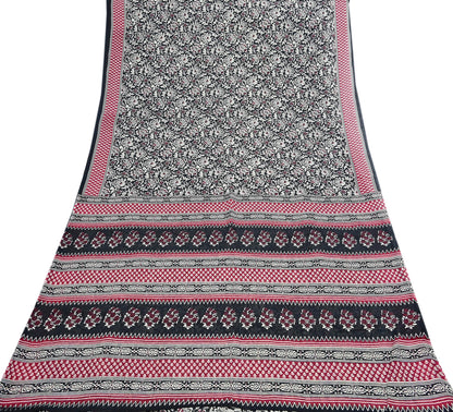 Indian Vintage Sari Red & Black Printed 100% Pure Cotton Sarees Craft Fabric 5Yard Sewing Sarong Wrap Boho Floral Dress making Quilting Soft