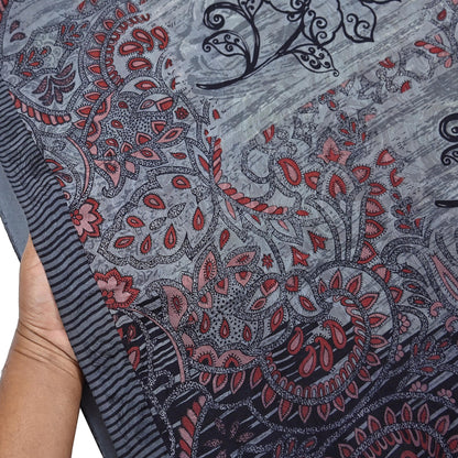 Indian Vintage Gray & Black Saree Pure Crepe Silk Printed Sari Craft Fabric 6yd Sewing Soft Wrap Dress making Crafting Quilting