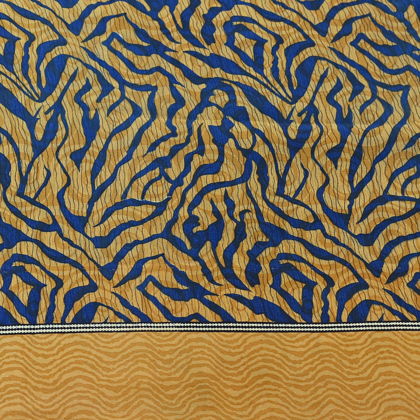 Indian Vintage Sari Mustard & Blue Pure Crepe Silk Printed Sarees 5yd Sewing Floral Soft Craft Fabric Wrap Dress making Crafting Quilting