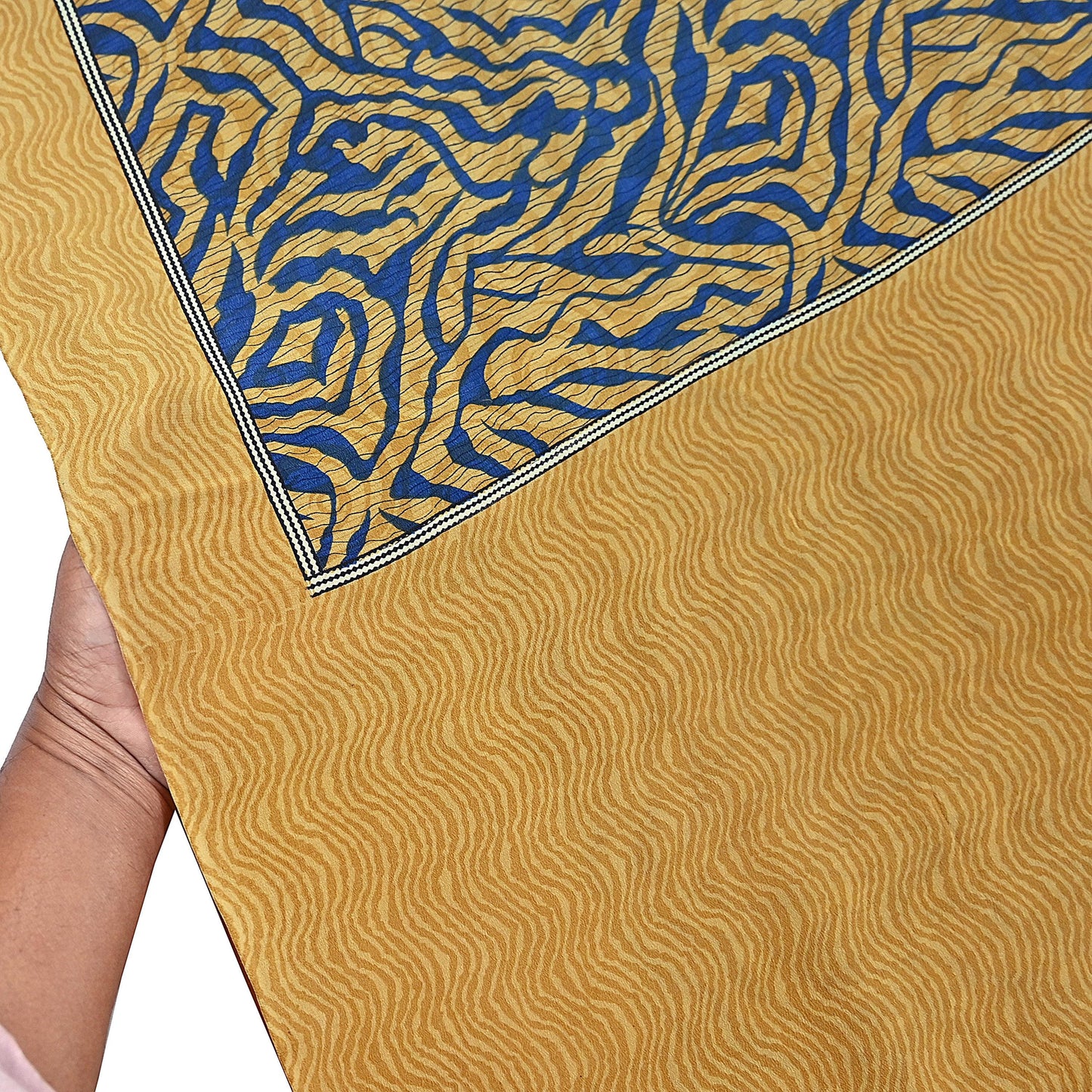 Indian Vintage Sari Mustard & Blue Pure Crepe Silk Printed Sarees 5yd Sewing Floral Soft Craft Fabric Wrap Dress making Crafting Quilting