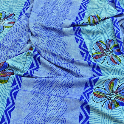 Indian Vintage Sari Green & Blue Pure Crepe Silk Printed Sarees 6yd Sewing Soft Craft Fabric Wrap Dress Making Crafting Quilting Upcycle