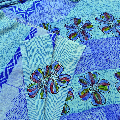 Indian Vintage Sari Green & Blue Pure Crepe Silk Printed Sarees 6yd Sewing Soft Craft Fabric Wrap Dress Making Crafting Quilting Upcycle