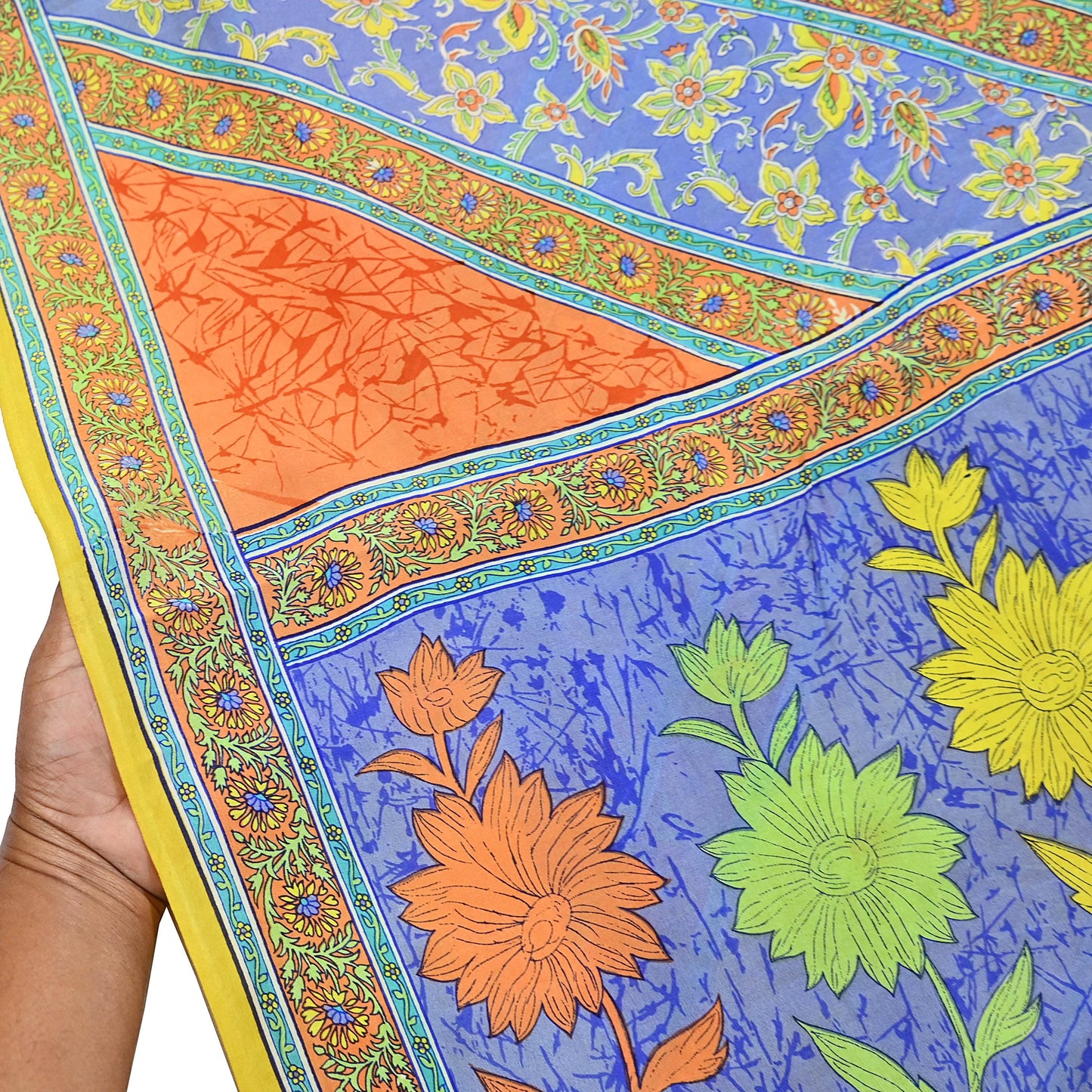 Indian Vintage Sari Yellow Pure Crepe Silk Printed Saree 5yd Sewing Floral Soft Craft Fabric Wrap Dress making Upcycle For Crafting