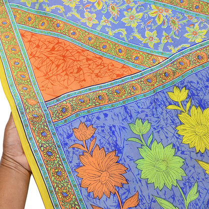 Indian Vintage Sari Yellow Pure Crepe Silk Printed Saree 5yd Sewing Floral Soft Craft Fabric Wrap Dress making Upcycle For Crafting