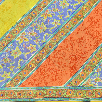 Indian Vintage Sari Yellow Pure Crepe Silk Printed Saree 5yd Sewing Floral Soft Craft Fabric Wrap Dress making Upcycle For Crafting