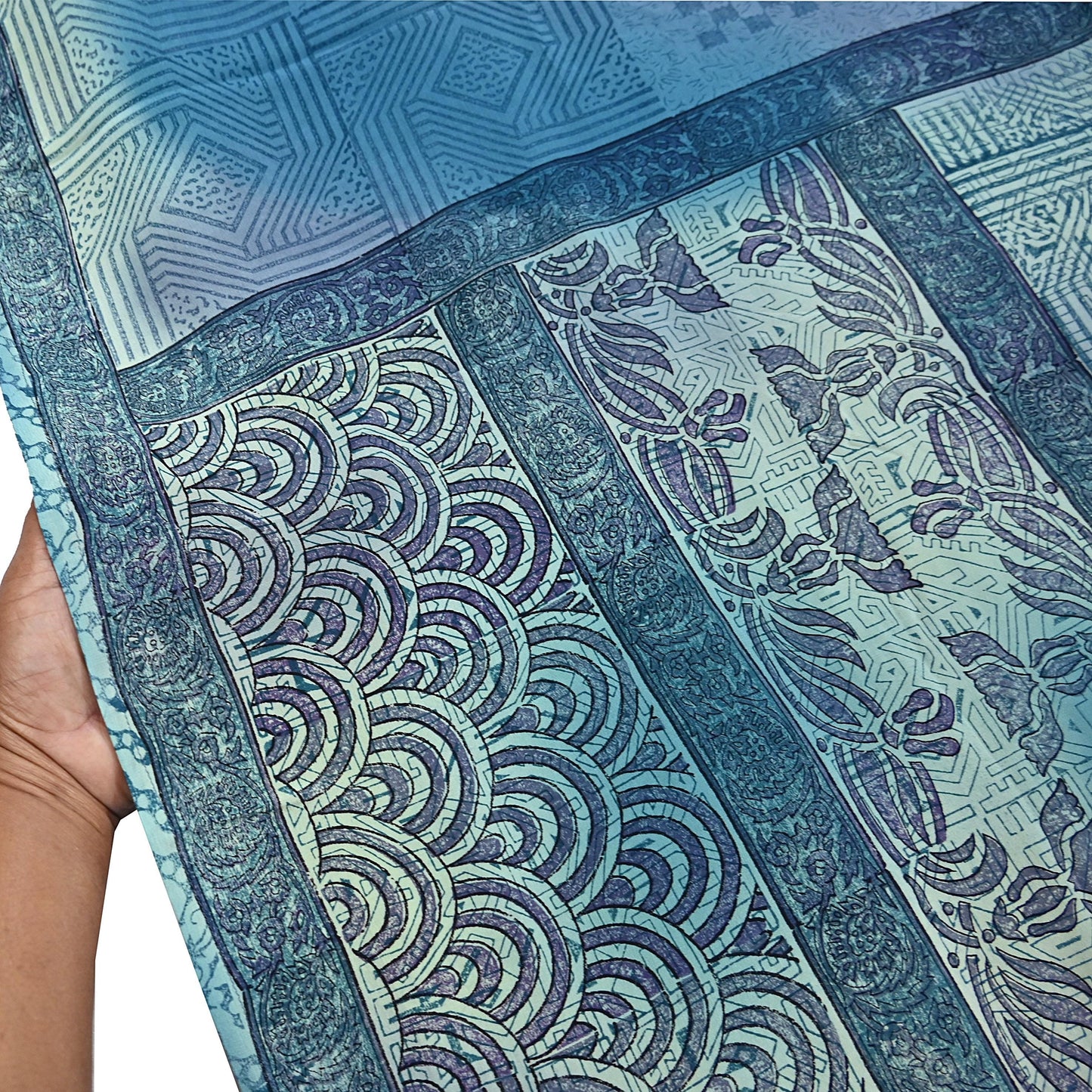 Indian Vintage Sari Blue Pure Crepe Silk Printed Sarees 6yd Sewing Floral Soft Craft Fabric Wrap Dress making Crafting Quilting