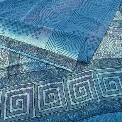 Indian Vintage Sari Blue Pure Crepe Silk Printed Sarees 6yd Sewing Floral Soft Craft Fabric Wrap Dress making Crafting Quilting