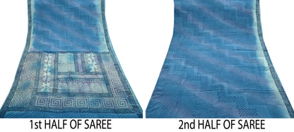 Indian Vintage Sari Blue Pure Crepe Silk Printed Sarees 6yd Sewing Floral Soft Craft Fabric Wrap Dress making Crafting Quilting