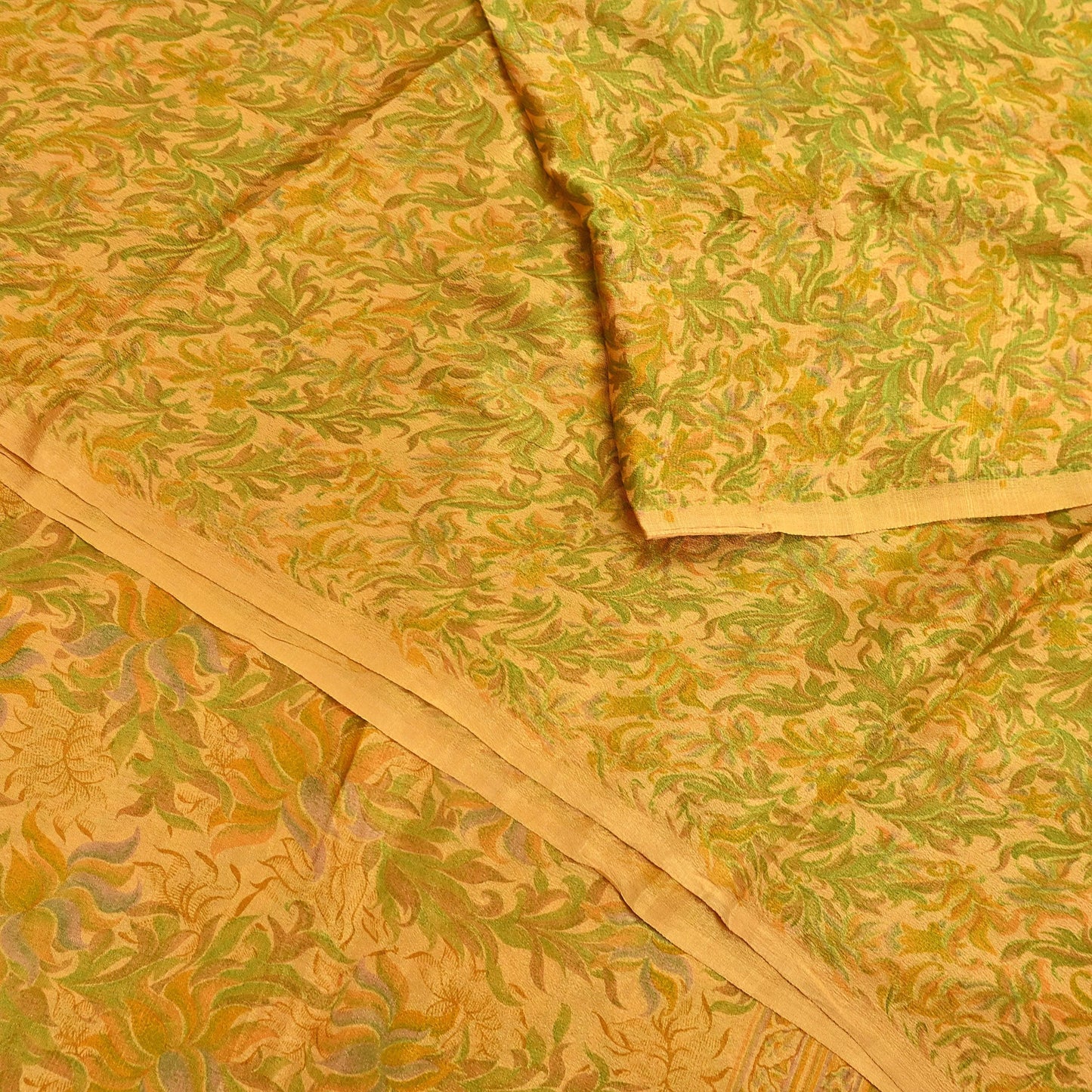 Indian Vintage Sari Mustard Pure Silk Printed Saree Fabric 5yard Sewing Craft Fabric DressMaking Soft Wrap