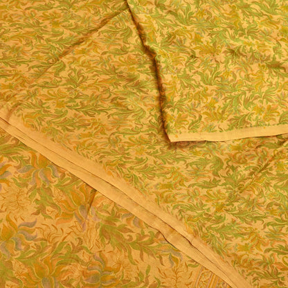 Indian Vintage Sari Mustard Pure Silk Printed Saree Fabric 5yard Sewing Craft Fabric DressMaking Soft Wrap