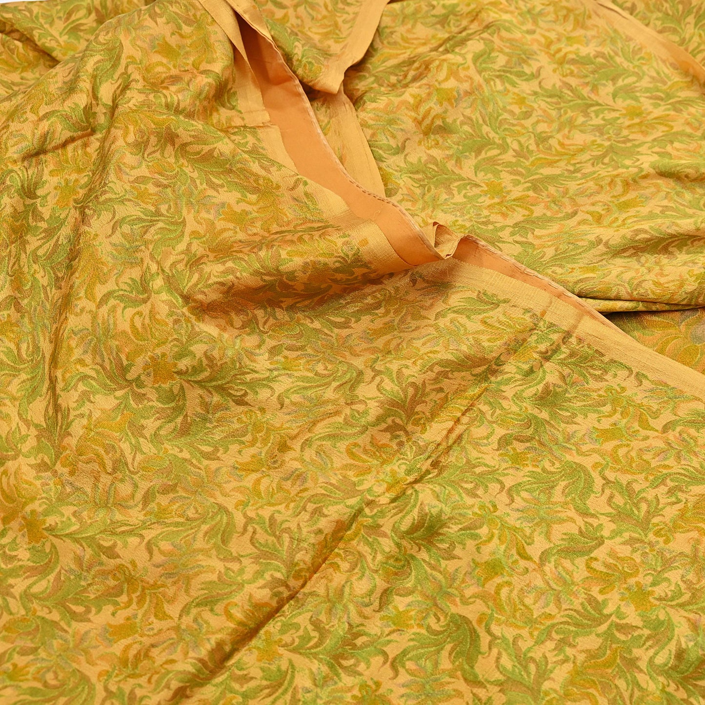 Indian Vintage Sari Mustard Pure Silk Printed Saree Fabric 5yard Sewing Craft Fabric DressMaking Soft Wrap