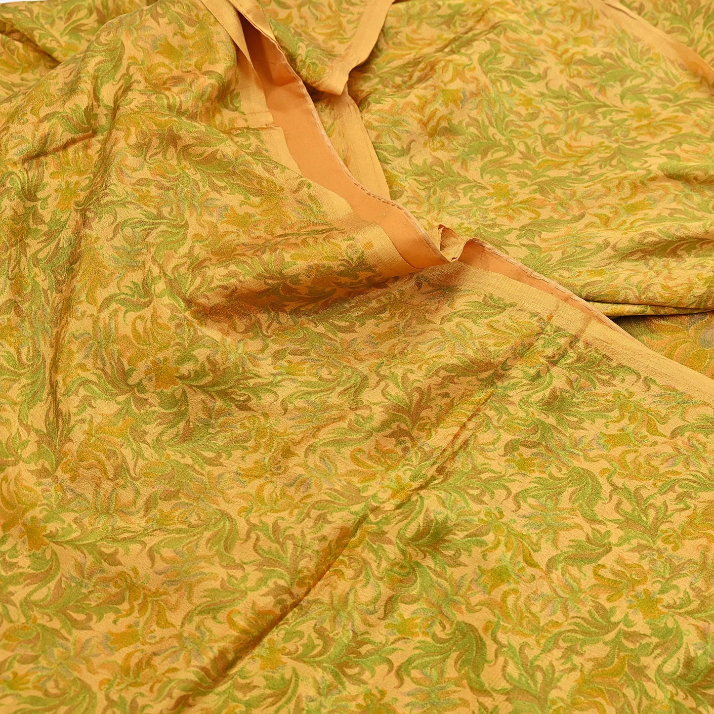 Indian Vintage Sari Mustard Pure Silk Printed Saree Fabric 5yard Sewing Craft Fabric DressMaking Soft Wrap