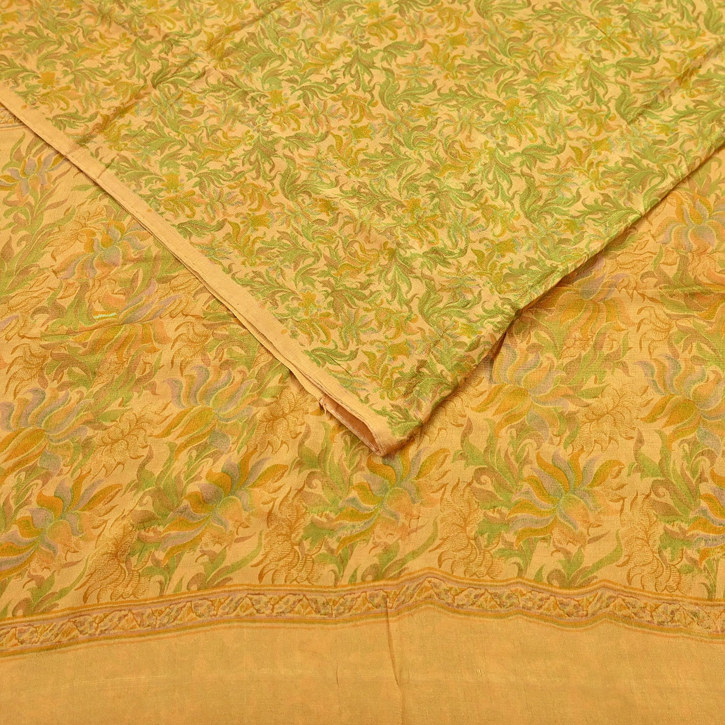 Indian Vintage Sari Mustard Pure Silk Printed Saree Fabric 5yard Sewing Craft Fabric DressMaking Soft Wrap
