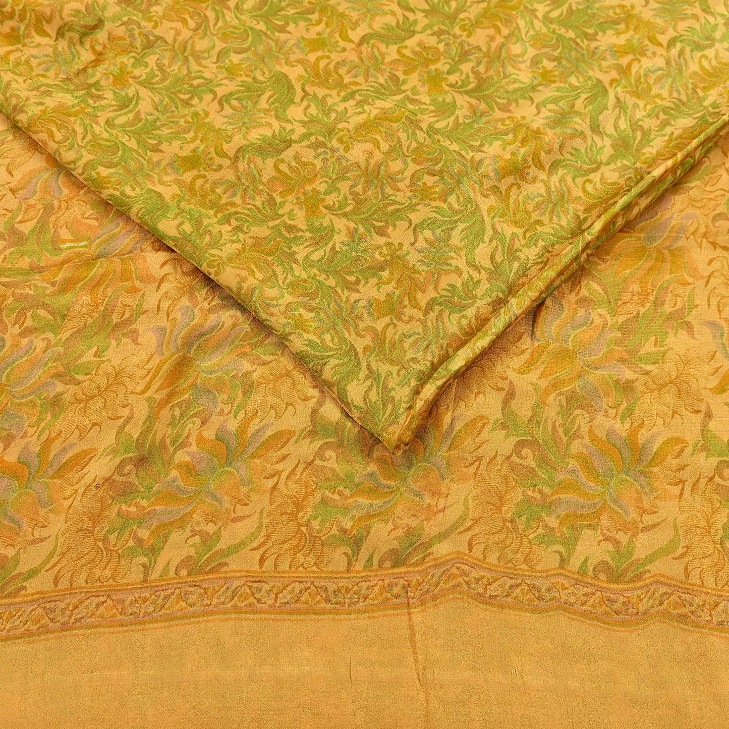 Indian Vintage Sari Mustard Pure Silk Printed Saree Fabric 5yard Sewing Craft Fabric DressMaking Soft Wrap