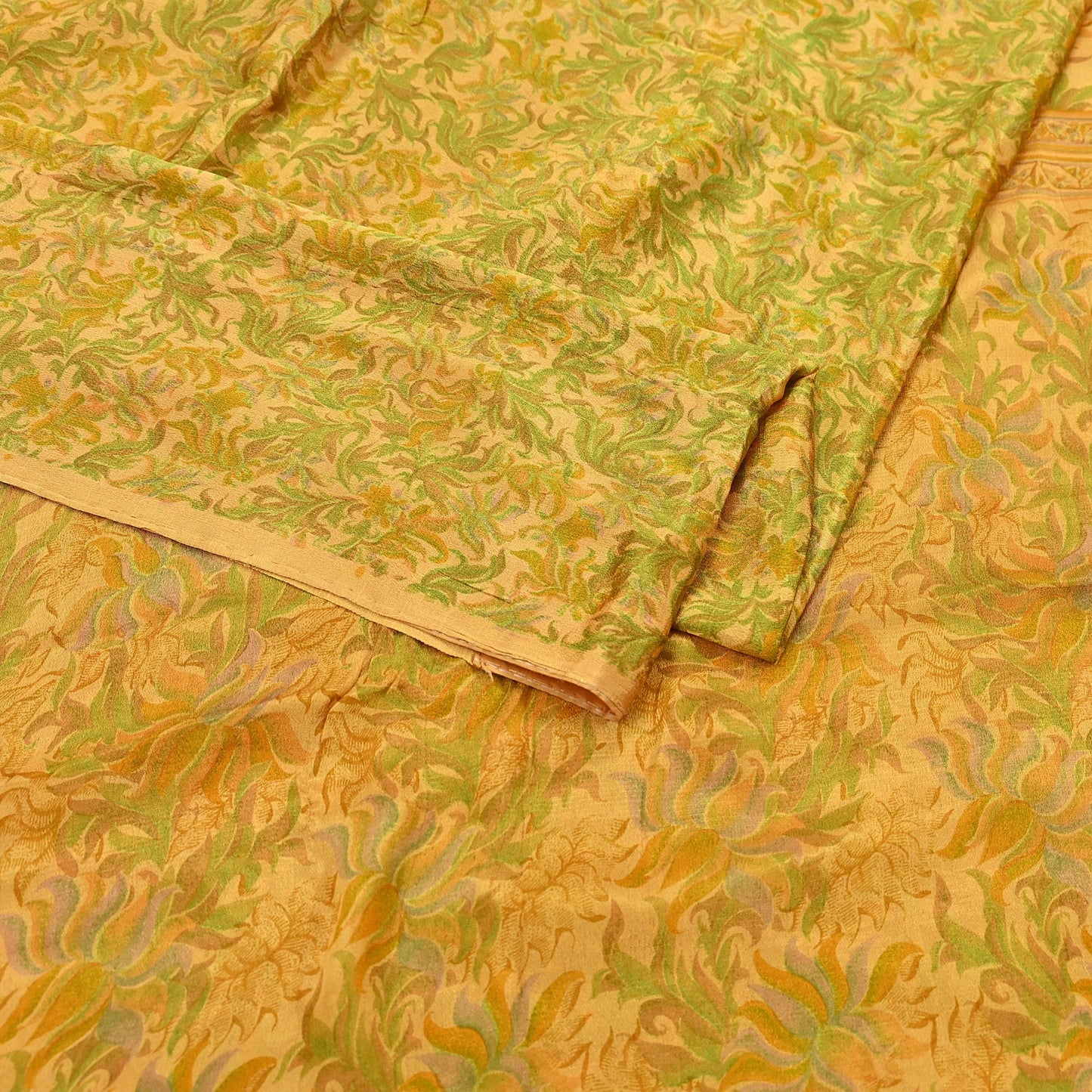 Indian Vintage Sari Mustard Pure Silk Printed Saree Fabric 5yard Sewing Craft Fabric DressMaking Soft Wrap