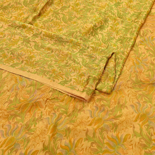 Indian Vintage Sari Mustard Pure Silk Printed Saree Fabric 5yard Sewing Craft Fabric DressMaking Soft Wrap