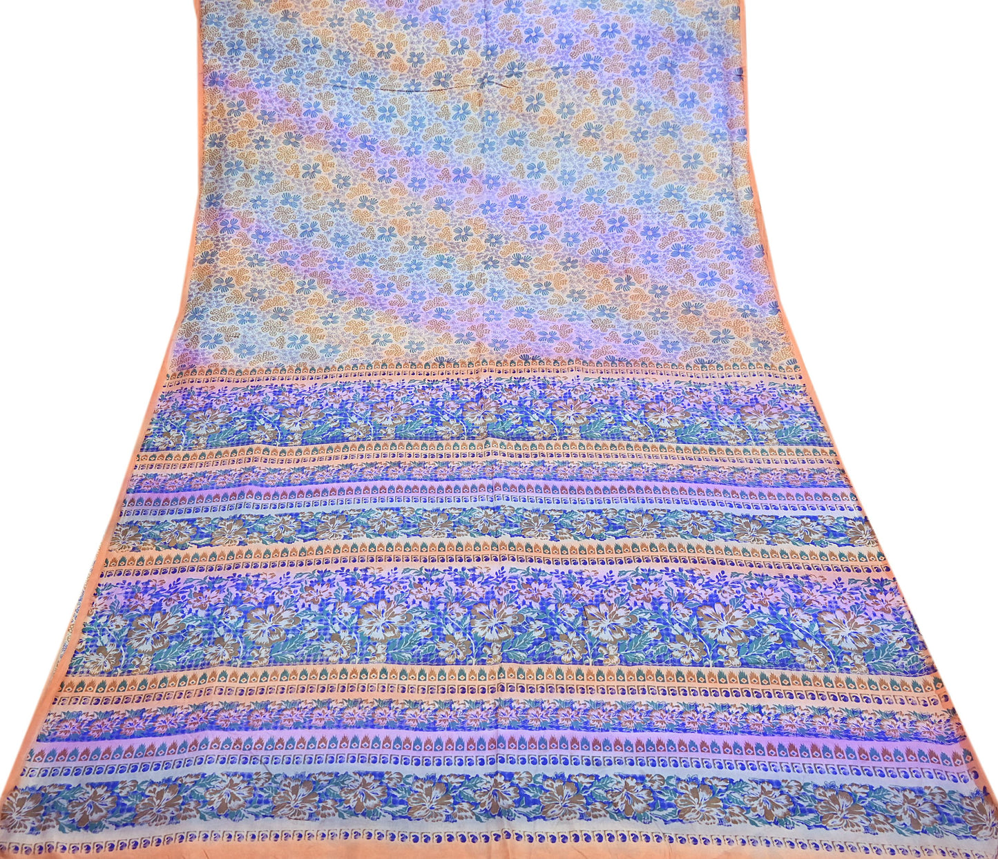 Indian Vintage Multi Saree 100% Pure Silk Printed Sari Craft Fabric 5yd Sewing Dress Making Soft Floral Crafting Quilting Upcycle