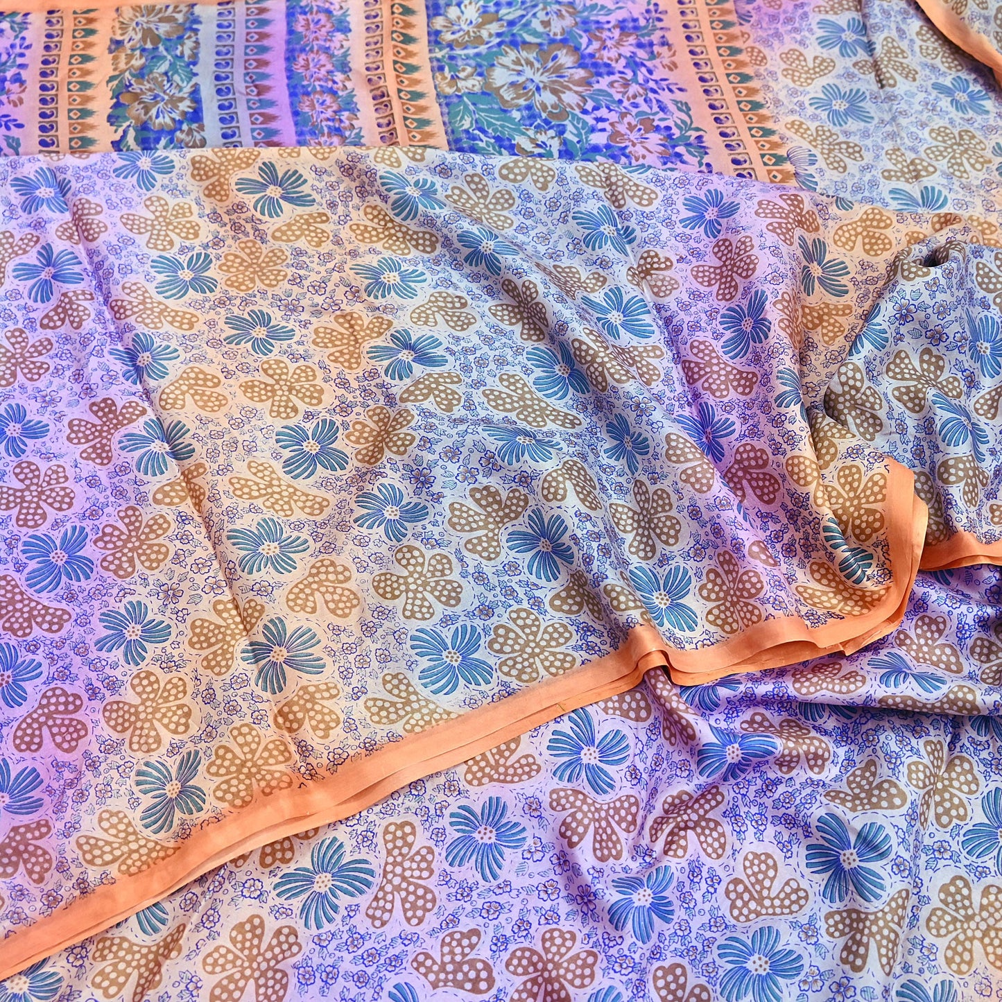 Indian Vintage Multi Saree 100% Pure Silk Printed Sari Craft Fabric 5yd Sewing Dress Making Soft Floral Crafting Quilting Upcycle
