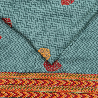 Indian Vintage Green Sarees Pure Woolen Woven Printed  Sari Soft Warm Craft Fabric 5Yd Woven Border Dress making Crafting Quilting