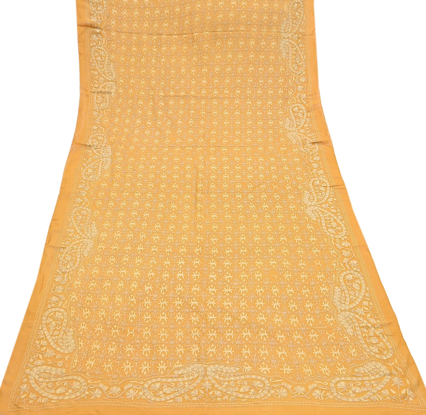 Indian Vintage Dupatta Mustard Pure Georgette silk Long Stole Hand Embroidered ari work Scarves Stole Veil Wrap