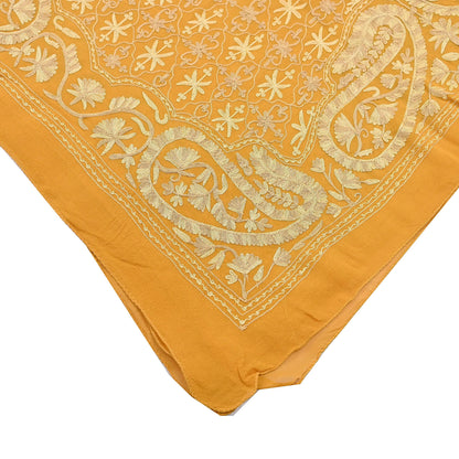 Indian Vintage Dupatta Mustard Pure Georgette silk Long Stole Hand Embroidered ari work Scarves Stole Veil Wrap