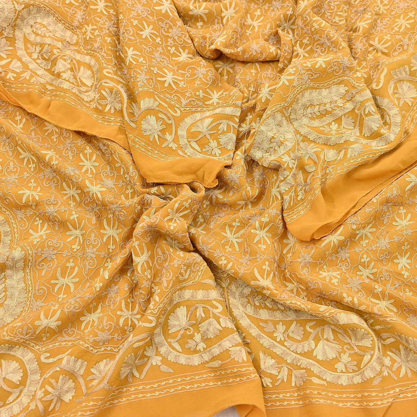 Indian Vintage Dupatta Mustard Pure Georgette silk Long Stole Hand Embroidered ari work Scarves Stole Veil Wrap
