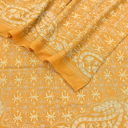 Indian Vintage Dupatta Mustard Pure Georgette silk Long Stole Hand Embroidered ari work Scarves Stole Veil Wrap