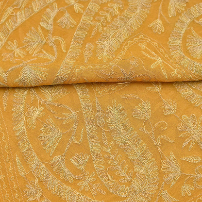 Indian Vintage Dupatta Mustard Pure Georgette silk Long Stole Hand Embroidered ari work Scarves Stole Veil Wrap