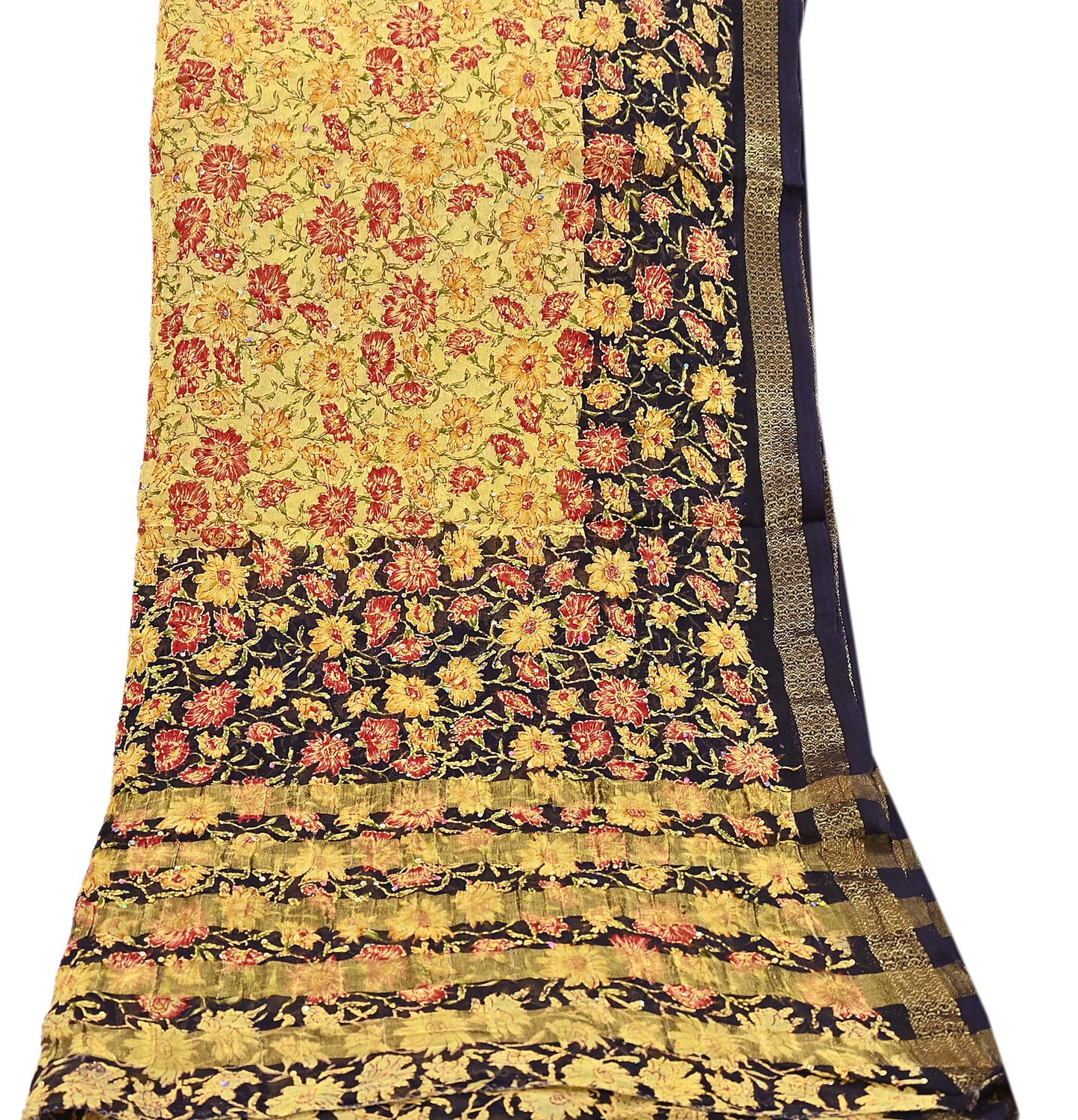 Indian Vintage Dupatta Long Stole Hand Embroidered kantha stole Blend Cotton Scarves Veil Wrap Soft Floral Sequins