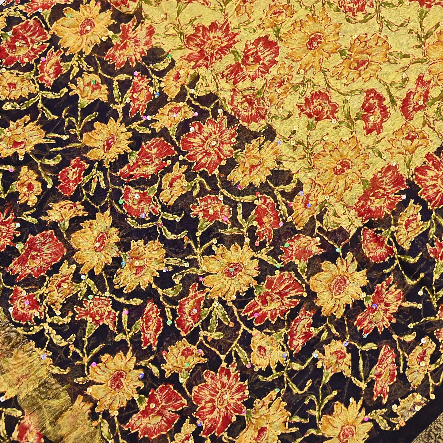 Indian Vintage Dupatta Long Stole Hand Embroidered kantha stole Blend Cotton Scarves Veil Wrap Soft Floral Sequins